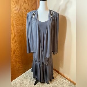 J.R. Nites special occasion dress - grey with stone & sequins - sz 18